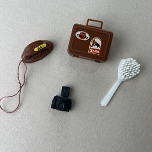 Vtg Barbie Party Accessories Brown Phone Suitcase Camera Brush